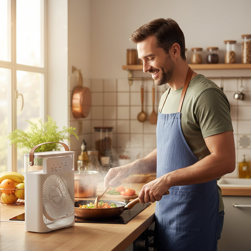 Rafraîchisseur d'Air Portable 3-en-1 avec Humidificateur et Veilleuse LED