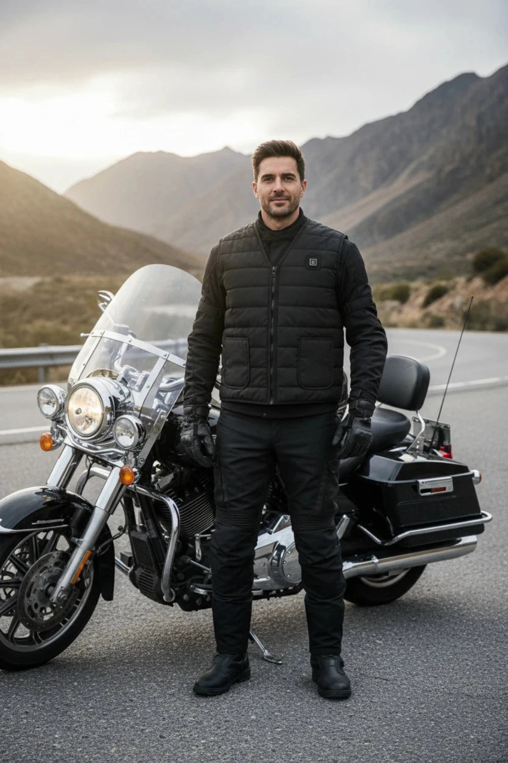 Gilet Chauffant Sans Manches Col V (Moto & Extérieur) — Protection Thermique pour Motards