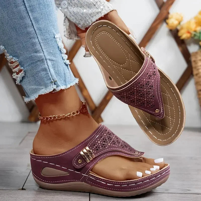 Sandales Compensées Entre-Doigt Femme- Confort Pieds Sensibles