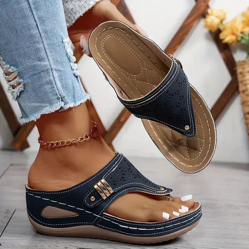 Sandales Compensées Entre-Doigt Femme- Confort Pieds Sensibles