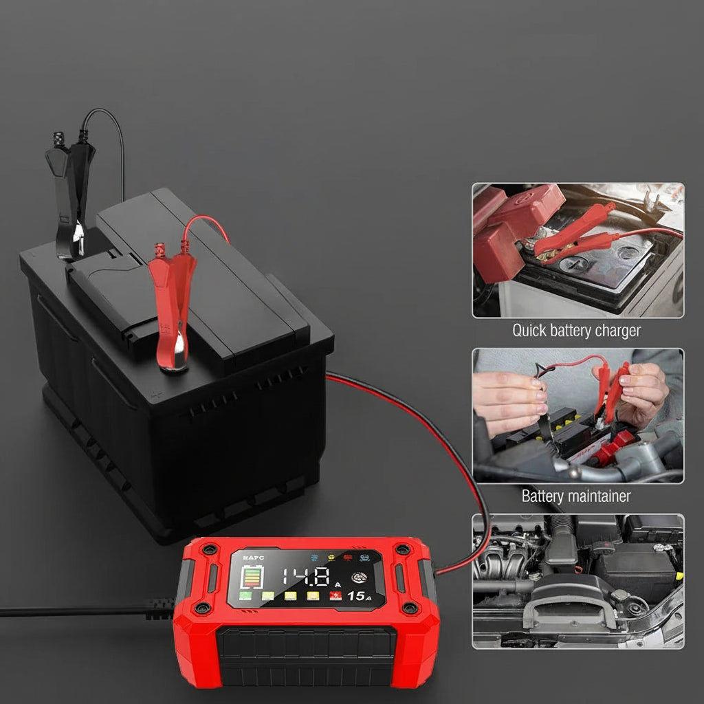 Chargeur de Batterie Intelligent 12V 6A – Pour Voiture, Moto et Bateau avec Protections Automatiques et Écran LCD