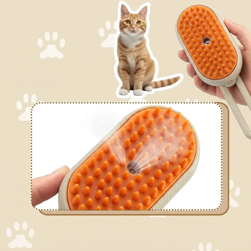 Brosse Vaporisante 3-en-1 pour Animaux — Démêlage, Massage & Élimination des Poils Volants