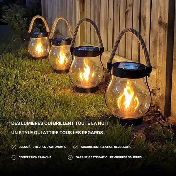 Lanterne Solaire de Jardin Effet Flamme – Lampe d'Ambiance Extérieure Étanche, Recharge Solaire