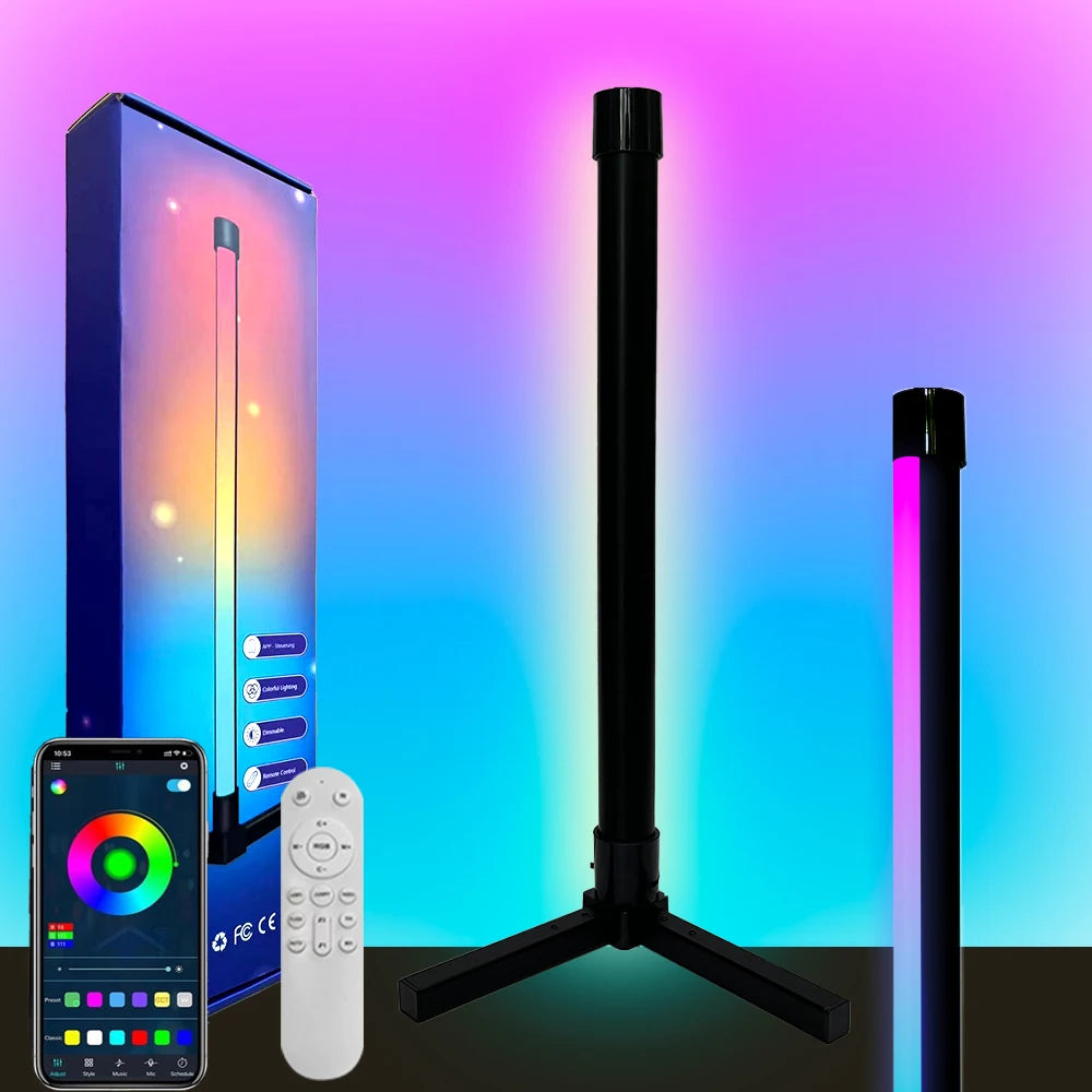 Lampadaire LED d'Angle RGB Smart — Éclairage d'Ambiance Synchronisation Musique & Contrôle Application (Salon, Chambre, Gaming)