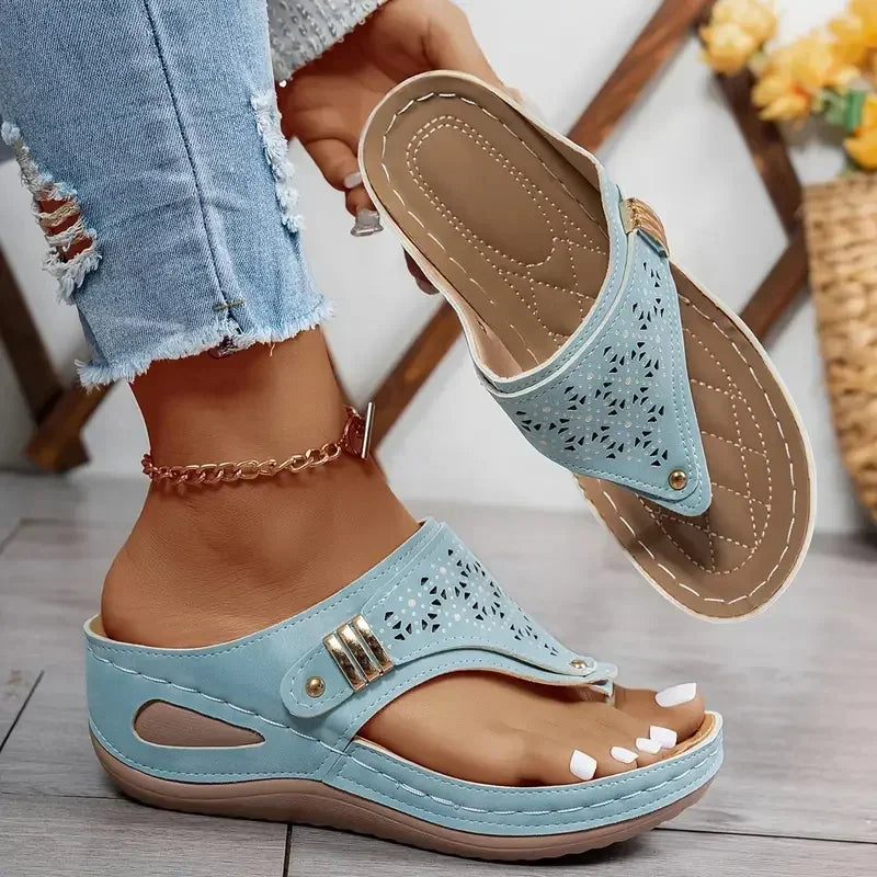 Sandales Compensées Entre-Doigt Femme- Confort Pieds Sensibles