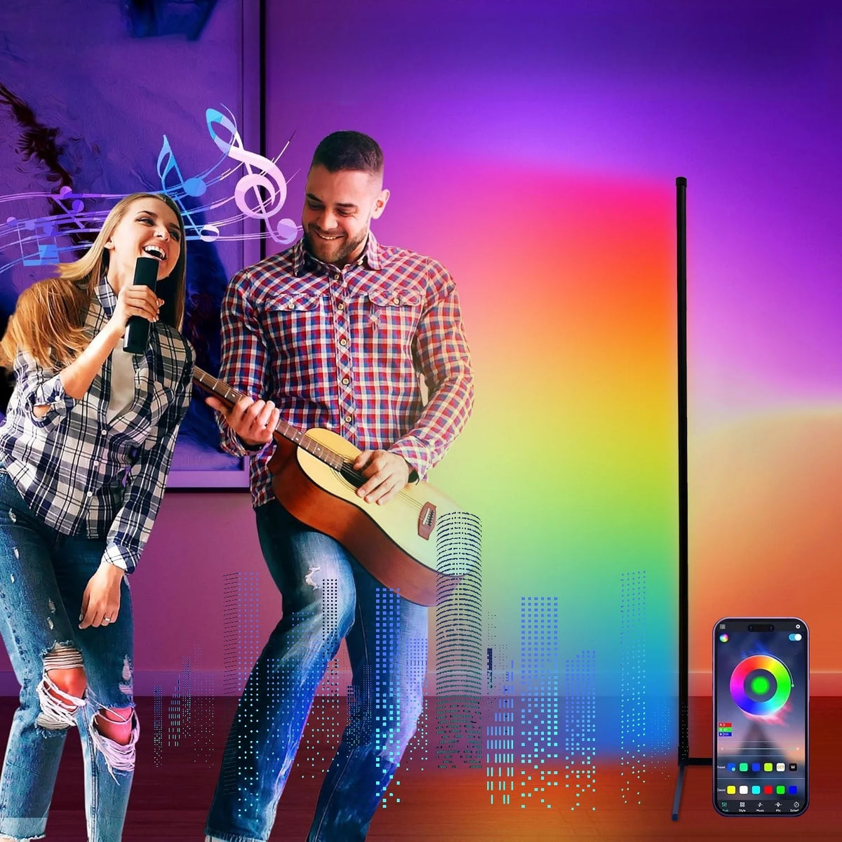Lampadaire LED d'Angle RGB Smart — Éclairage d'Ambiance Synchronisation Musique & Contrôle Application (Salon, Chambre, Gaming)