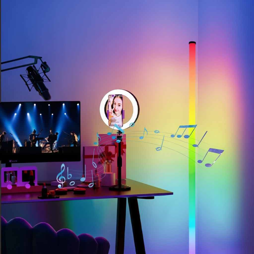 Lampe de sol LED RGB 120cm | Éclairage ambiant pour salon et gaming | Contrôle via application mobile et synchronisation musicale automatique