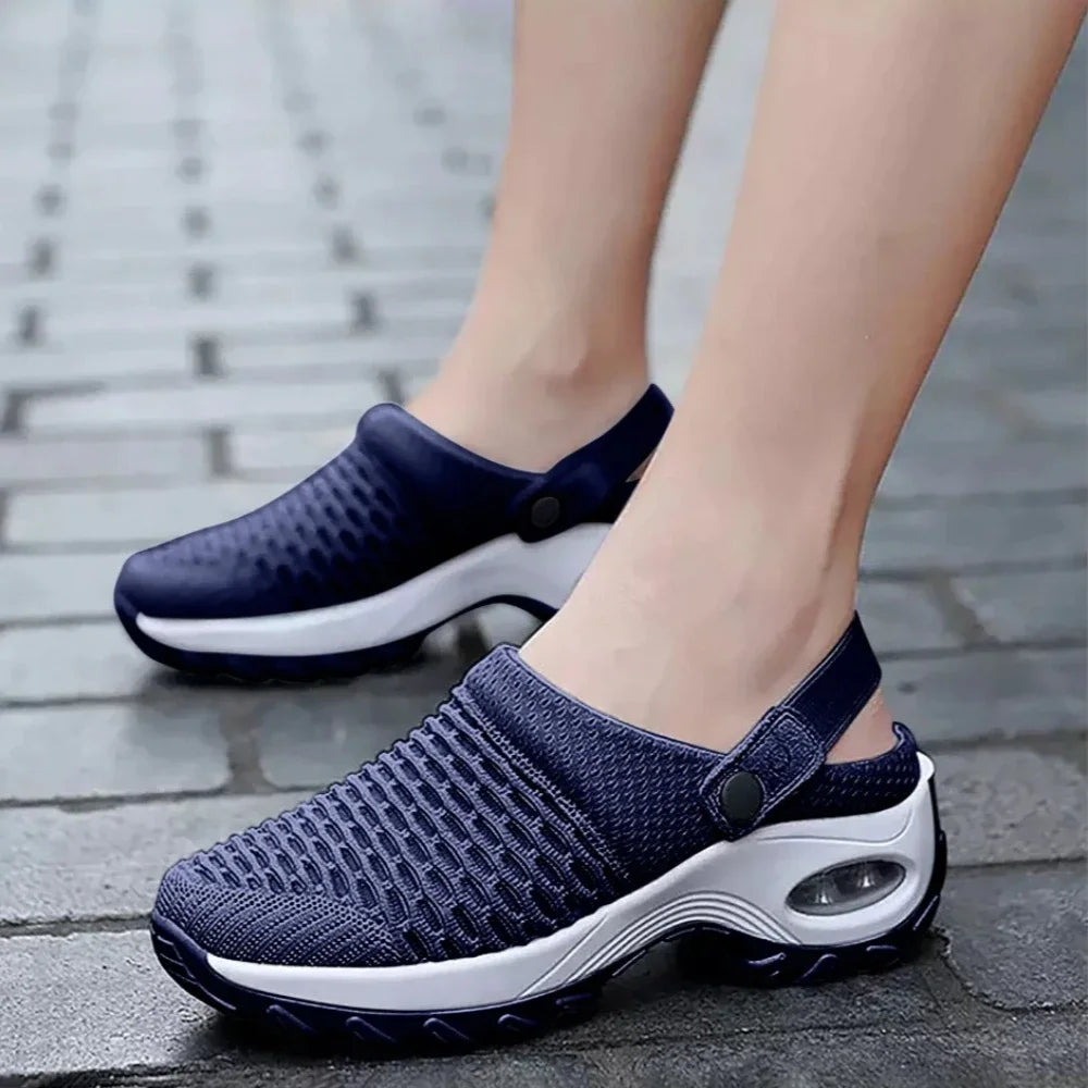 Sabots confortables pour femmes | Semelle épaisse amortissante avec coussin d'air au talon et tige en maille respirante. Modèle léger et facile à enfiler pour l'été