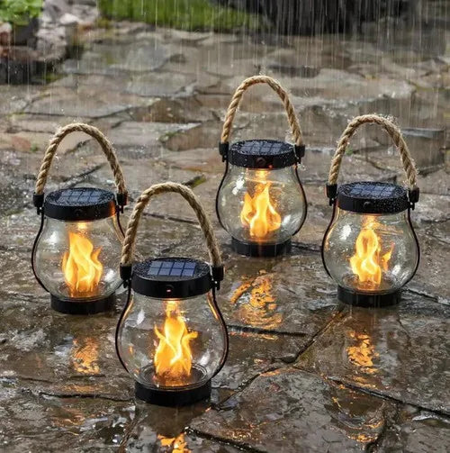 Lanterne Solaire de Jardin Effet Flamme – Lampe d'Ambiance Extérieure Étanche, Recharge Solaire
