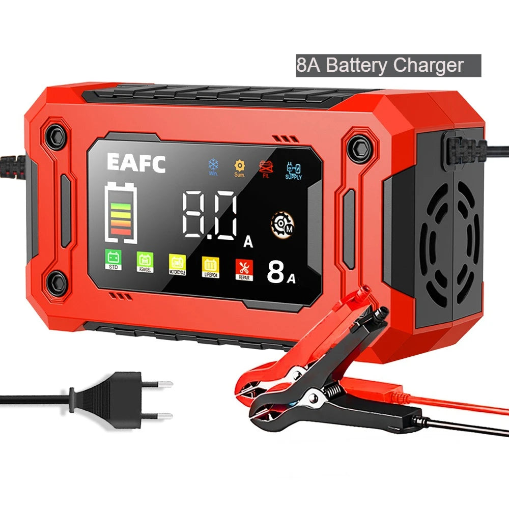 Chargeur de Batterie Intelligent 12V 6A – Pour Voiture, Moto et Bateau avec Protections Automatiques et Écran LCD
