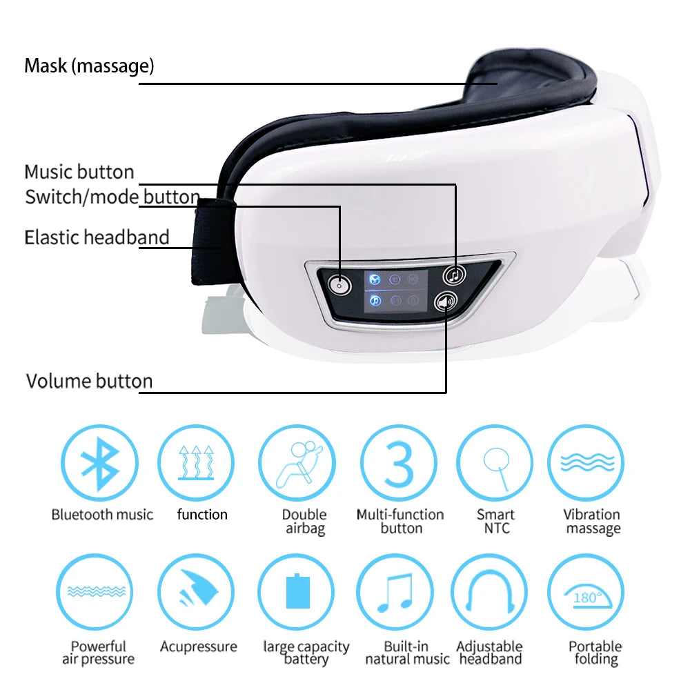 6D-Augenmassagegerät — Druckluftmassage, Wärmebehandlung & Bluetooth-Musik