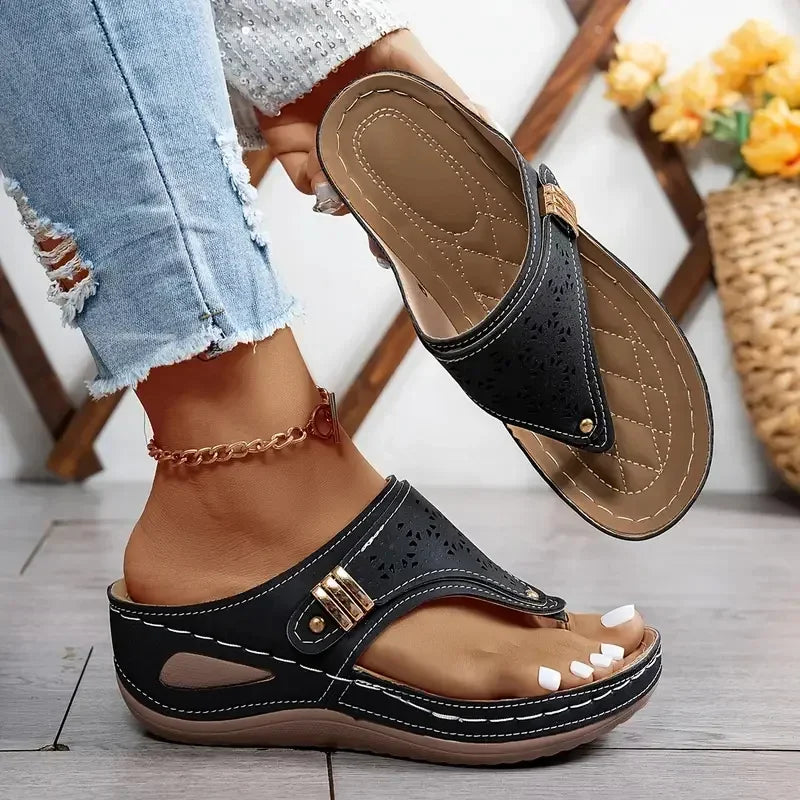 Sandales Compensées Entre-Doigt Femme- Confort Pieds Sensibles