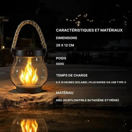 Lanterne Solaire de Jardin Effet Flamme – Lampe d'Ambiance Extérieure Étanche, Recharge Solaire