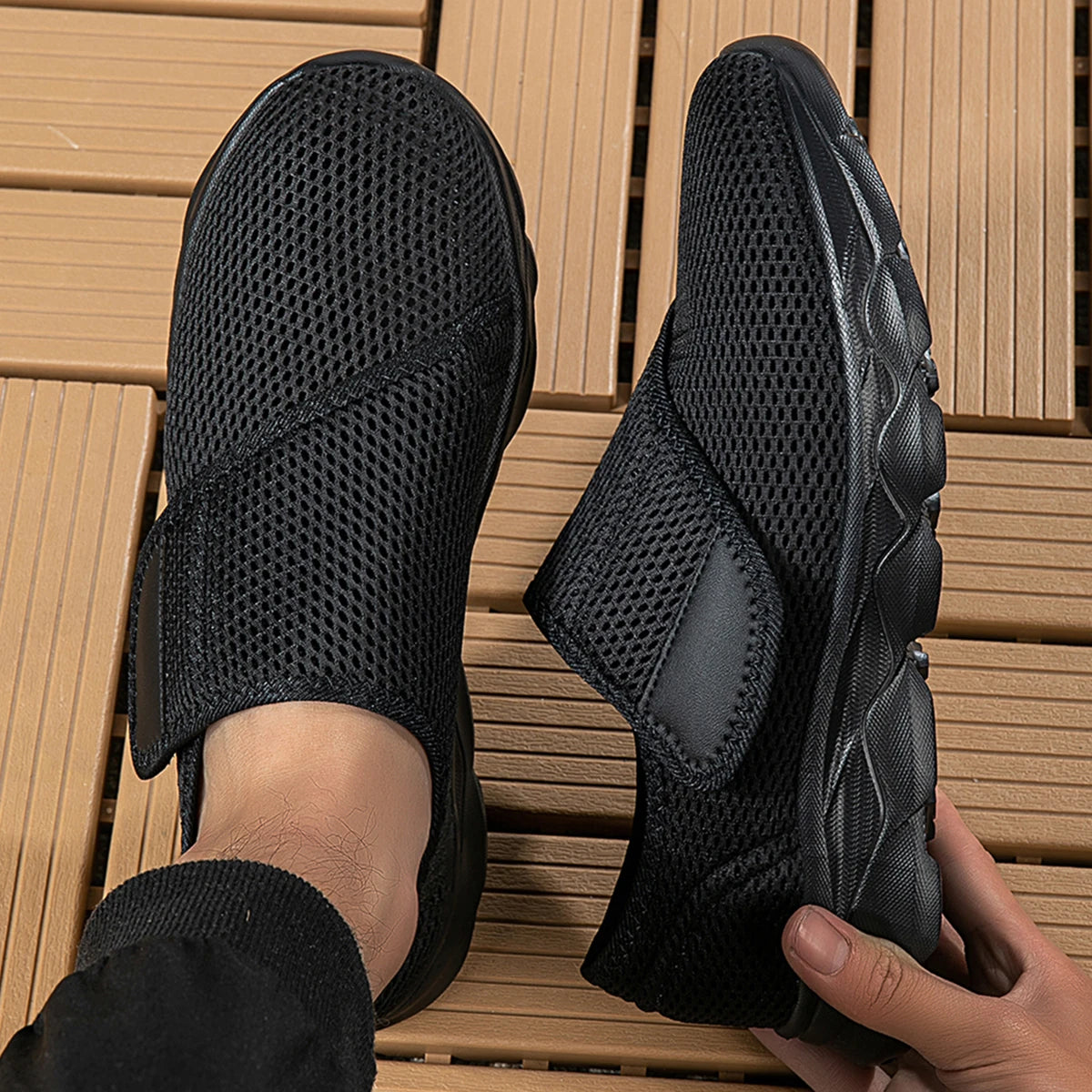 Chaussures Ergonomiques Confort Pieds Larges & Sensibles — Maille Respirante & Fermeture À Scratch Ajustable