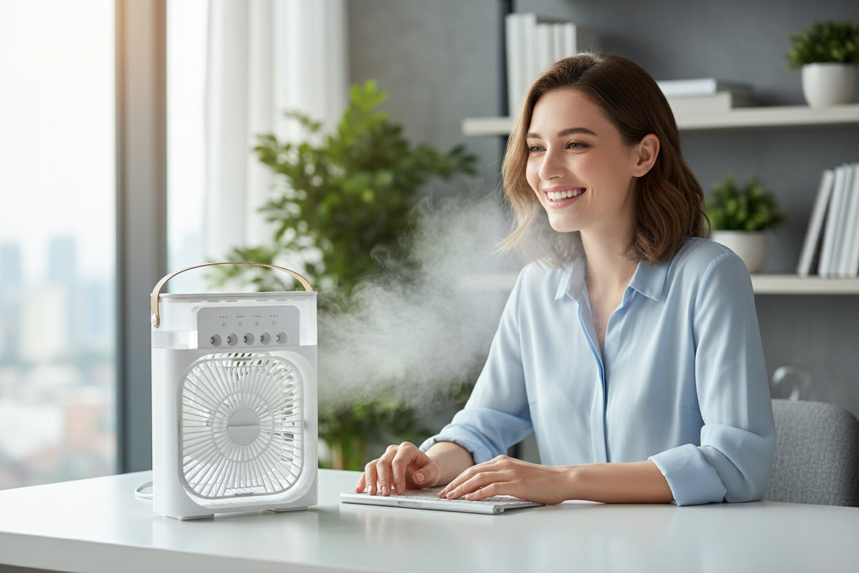 Rafraîchisseur d'Air Portable 3-en-1 avec Humidificateur et Veilleuse LED