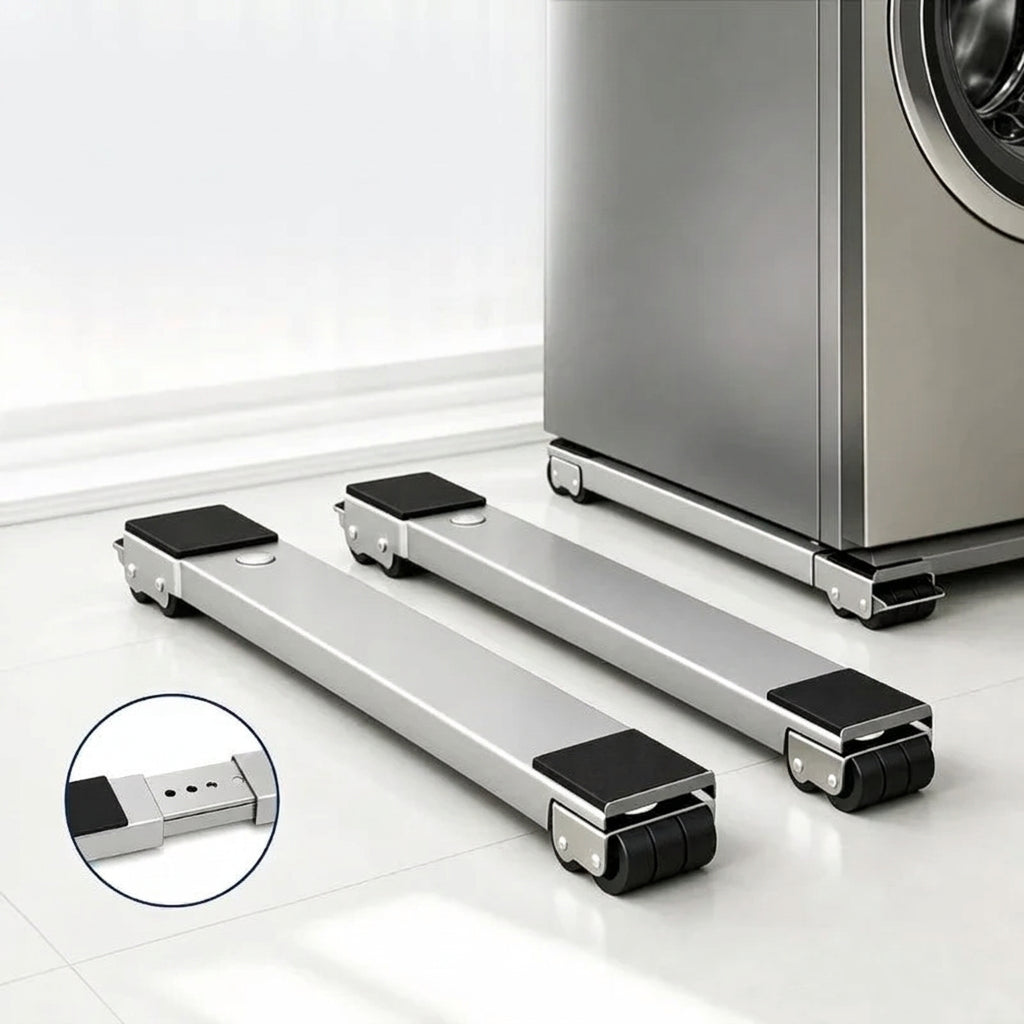 Supports Roulants Ajustables pour Électroménager (Lot de 2) — Socle Téléscopique Amovible & Antidérapant pour Machine à Laver, Réfrigérateur & Meubles