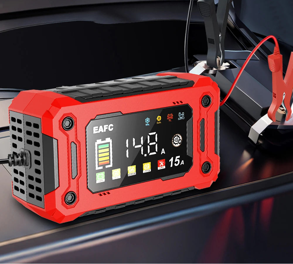 Chargeur de Batterie Intelligent 12V 6A – Pour Voiture, Moto et Bateau avec Protections Automatiques et Écran LCD