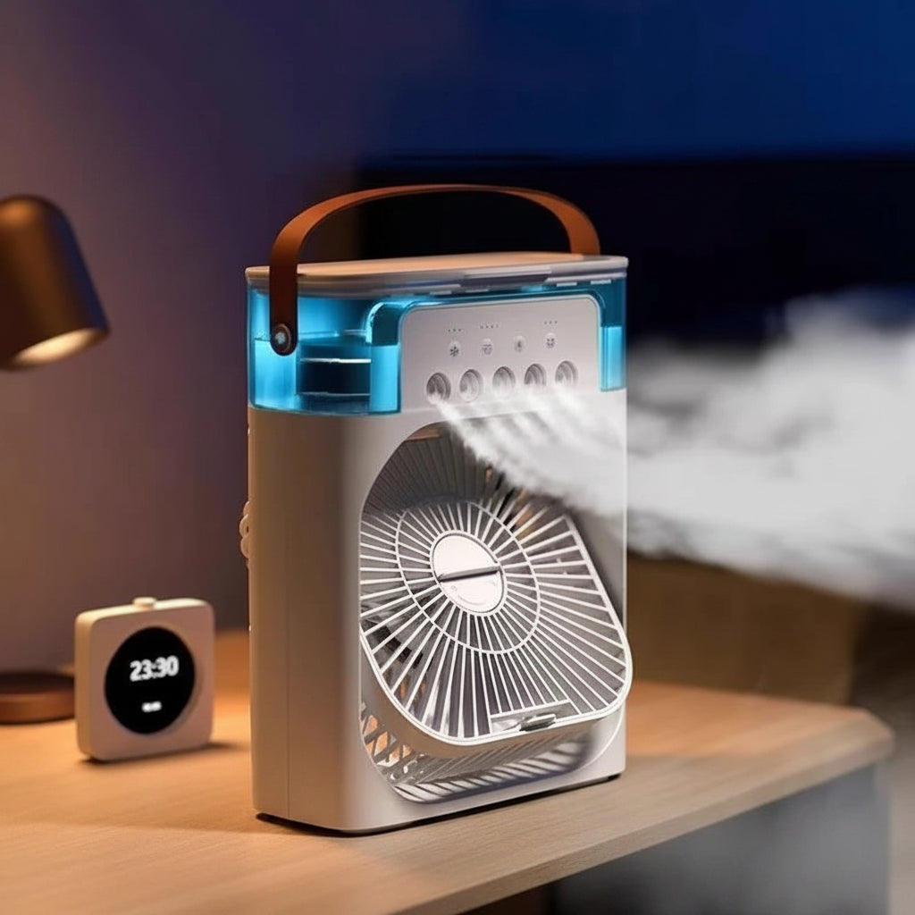 Rafraîchisseur d'Air Portable 3-en-1 avec Humidificateur et Veilleuse LED
