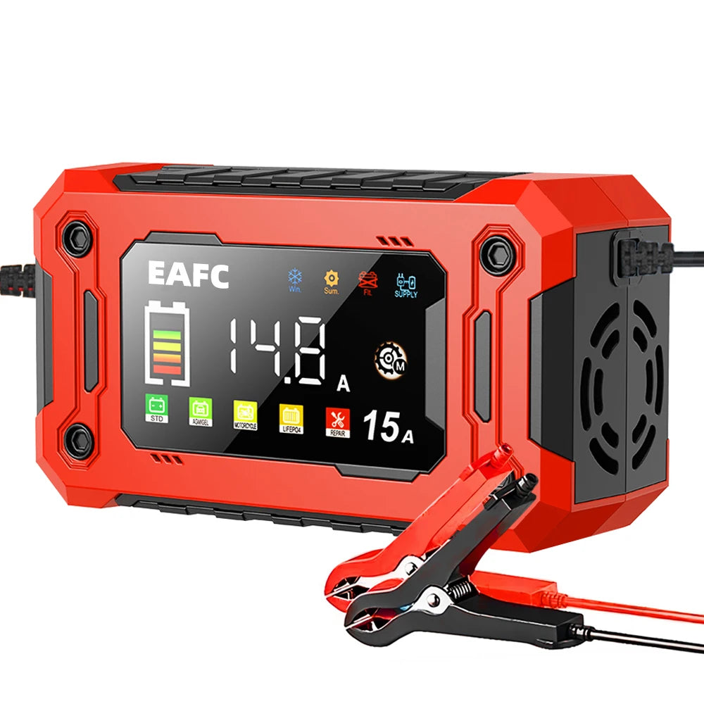 Chargeur de Batterie Intelligent 12V 6A – Pour Voiture, Moto et Bateau avec Protections Automatiques et Écran LCD