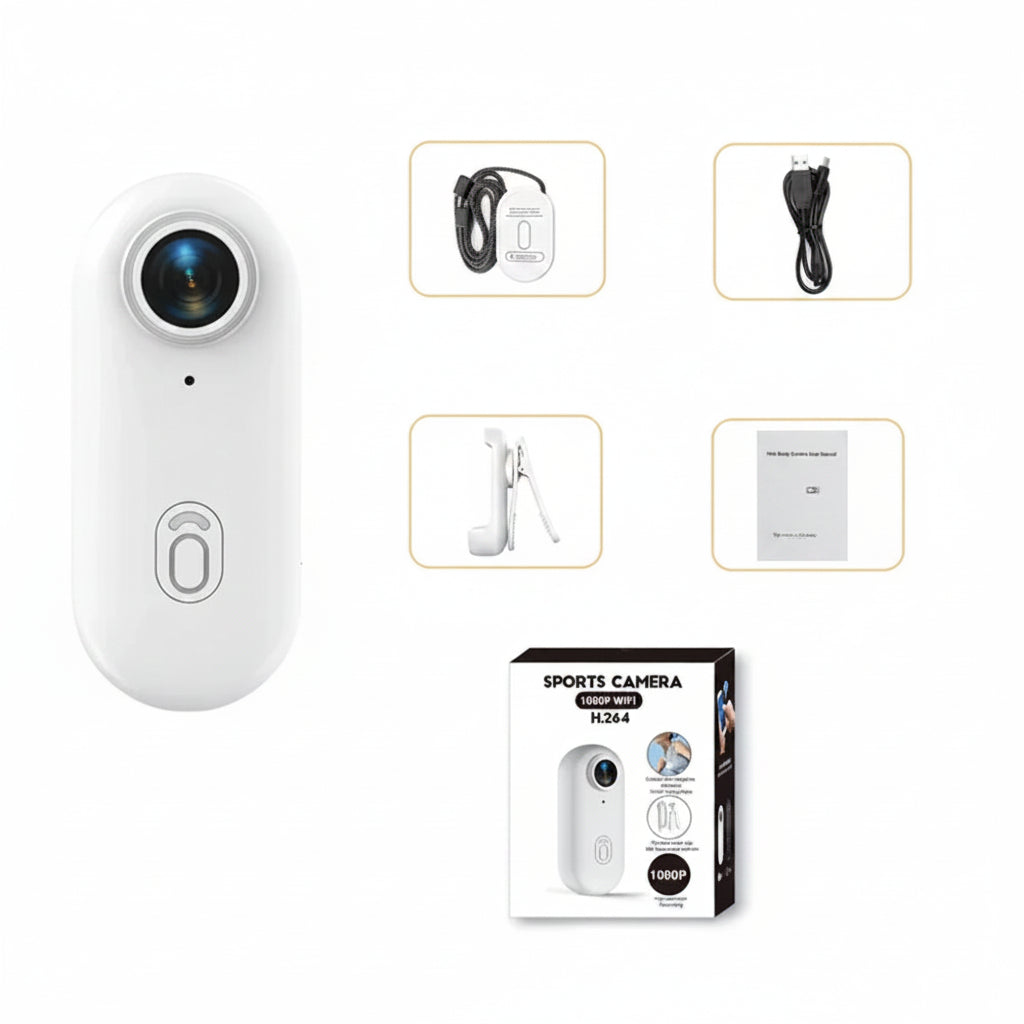 Mini Caméra de Sport  Ultra-Compacte – Étanche 30m, Connexion WiFi et Fixation Magnétique Mains Libres