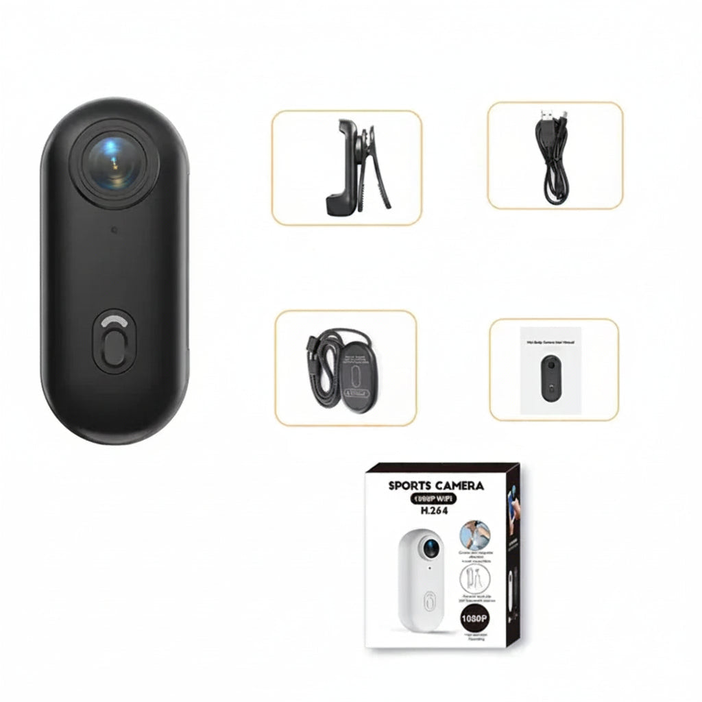 Mini Caméra de Sport  Ultra-Compacte – Étanche 30m, Connexion WiFi et Fixation Magnétique Mains Libres