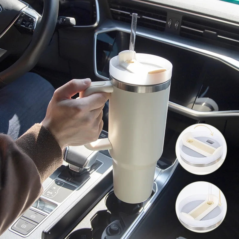 Isolierflasche 1,2 L mit Griff & Trinkhalm — 24h Heiß-/Kalthaltung & auslaufsicher