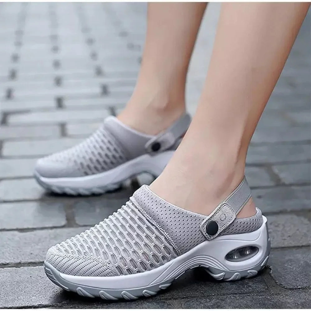 Sabots confortables pour femmes | Semelle épaisse amortissante avec coussin d'air au talon et tige en maille respirante. Modèle léger et facile à enfiler pour l'été