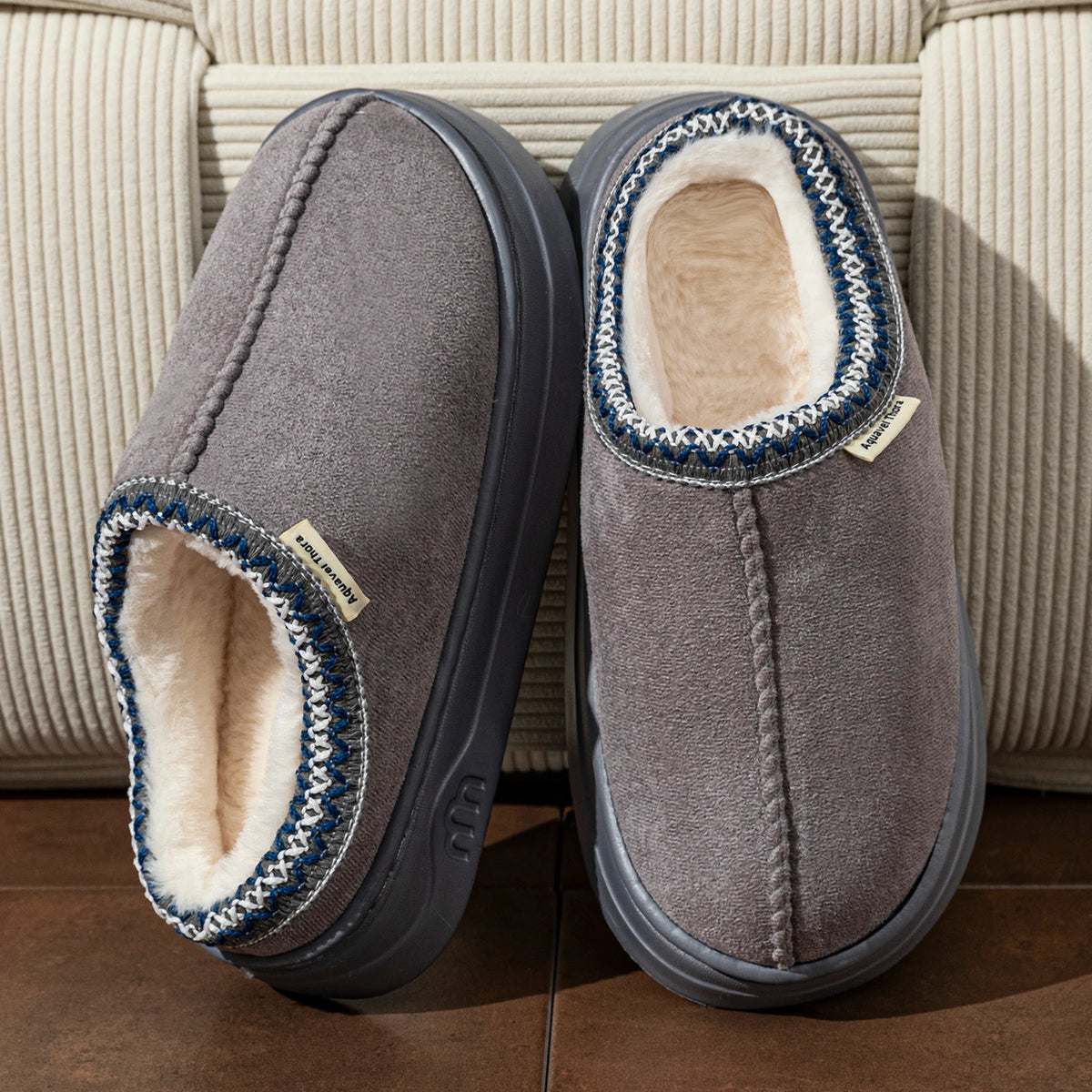 Chaussons Bottines en Velours Côtelé Intérieur & Extérieur - Doublure Peluche & Semelle Épaisse