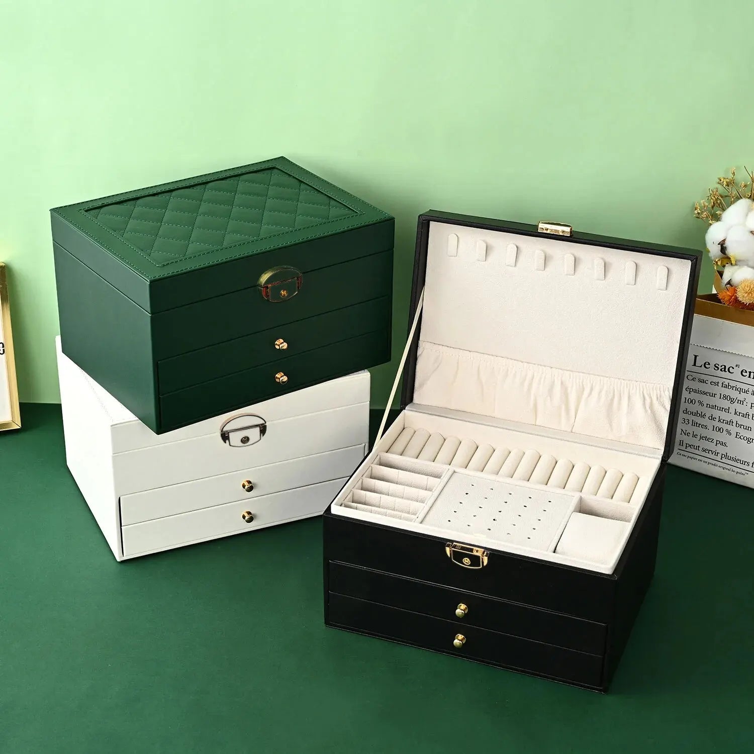 Boîte à bijoux en cuir multicouche