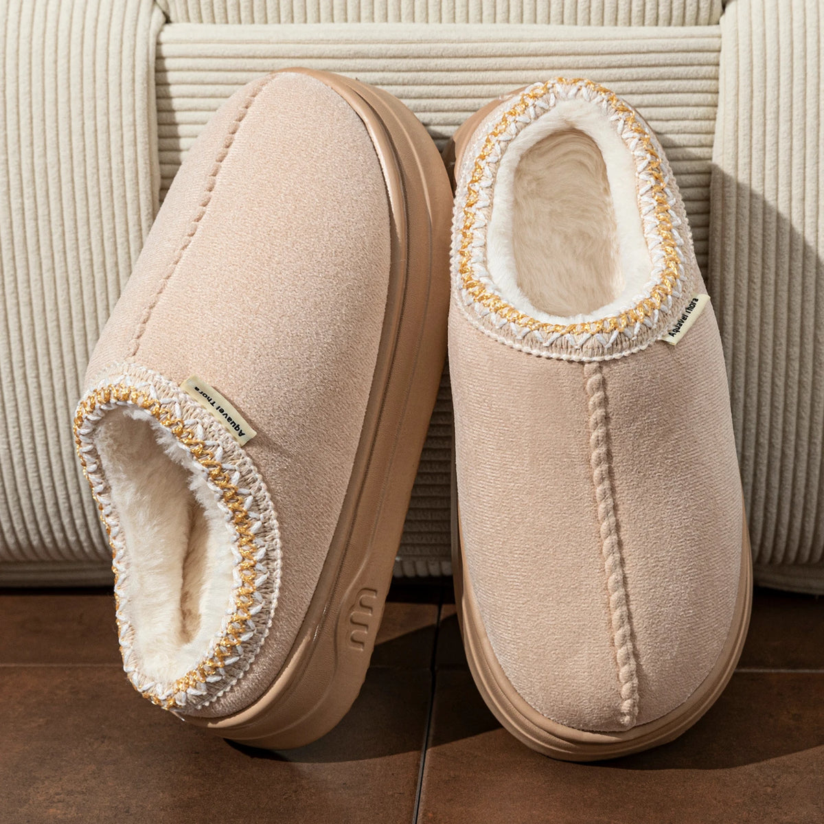 Chaussons Bottines en Velours Côtelé Intérieur & Extérieur - Doublure Peluche & Semelle Épaisse