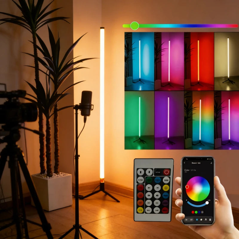 Lampe de sol LED RGB 120cm | Éclairage ambiant pour salon et gaming | Contrôle via application mobile et synchronisation musicale automatique