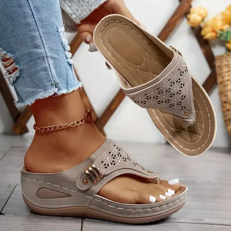 Sandales Compensées Entre-Doigt Femme- Confort Pieds Sensibles