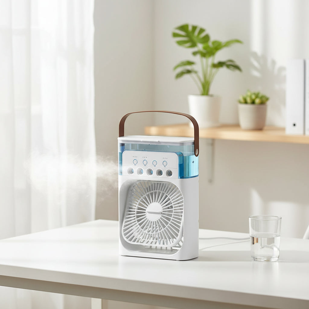 Rafraîchisseur d'Air Portable 3-en-1 avec Humidificateur et Veilleuse LED